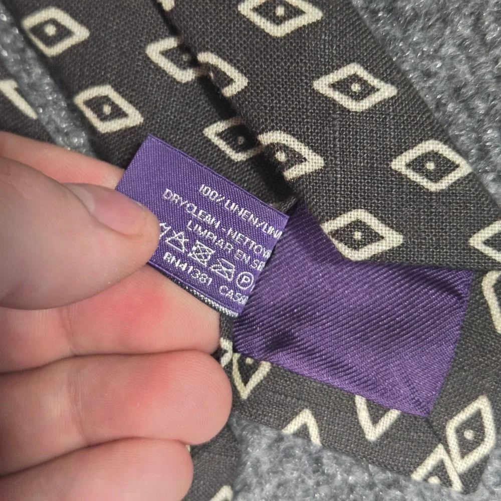 Ralph Lauren Purple Label Tie Mens Italy Handmade 100% Linen Geometric Diamond